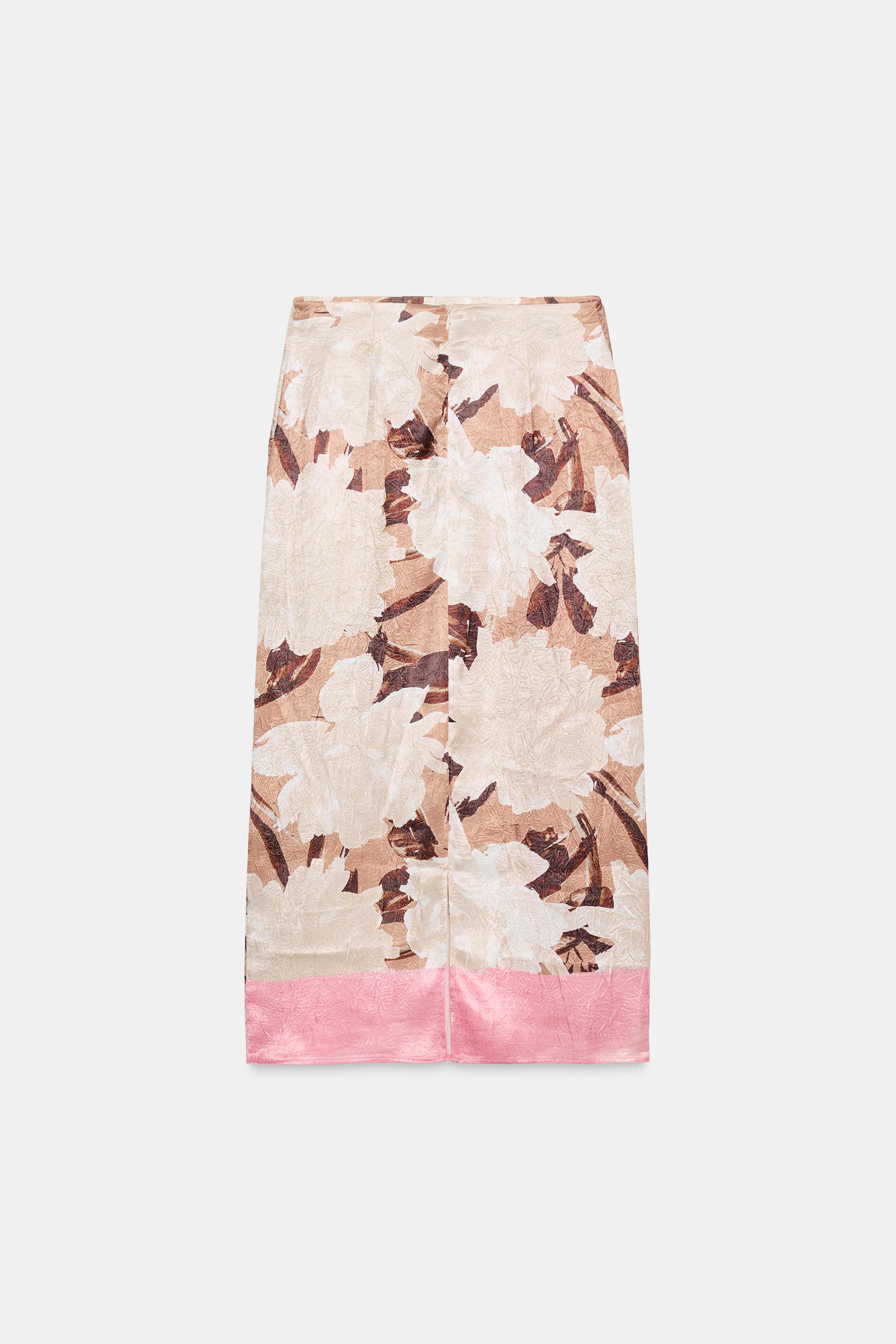 FLORAL PRINT SATIN EFFECT MIDI SKIRT